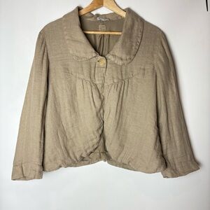 120% Lino Tan Glittered Linen Peter Pan Collar Jacket